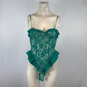 VINTAGE VICTORIA'S SECRET - WOMEN'S P - GREEN LACE LINGERIE BODYSUIT